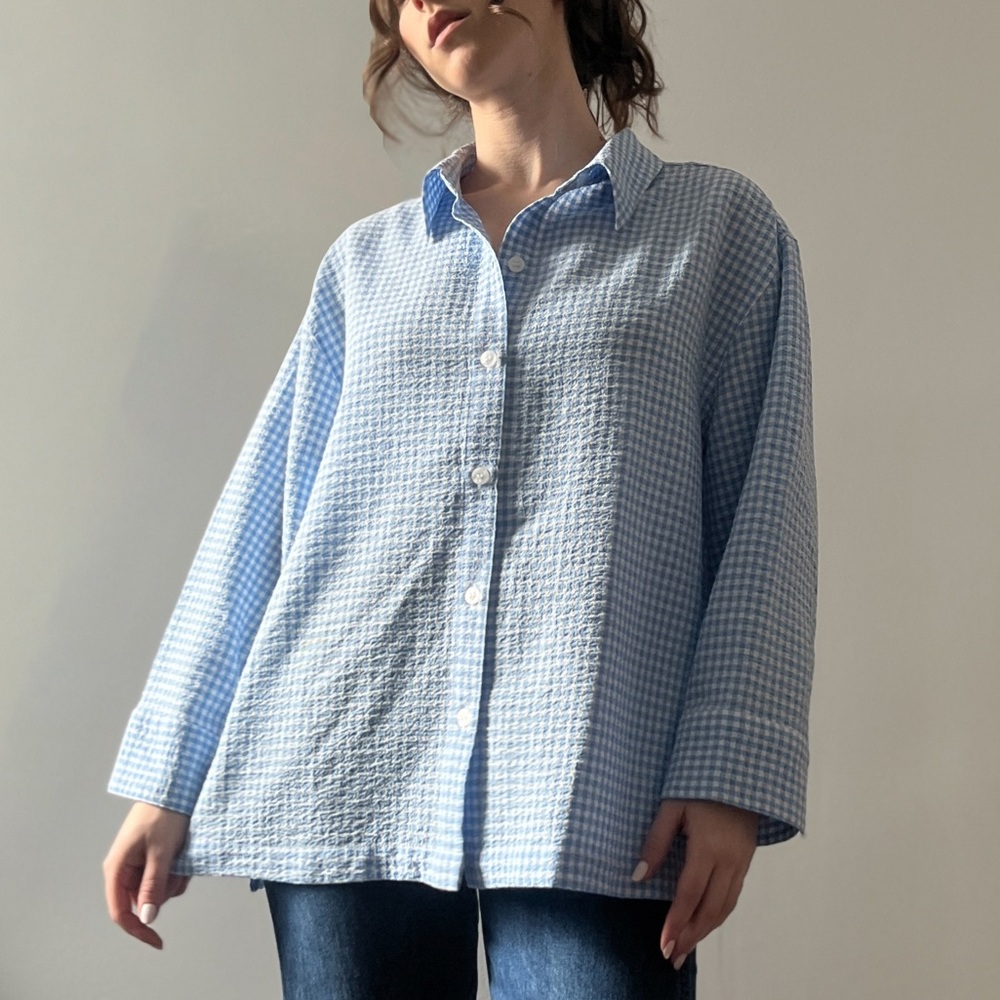 Crinkle seersucker button up shirt